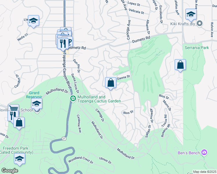 map of restaurants, bars, coffee shops, grocery stores, and more near 4570 San Blas Avenue in Los Angeles