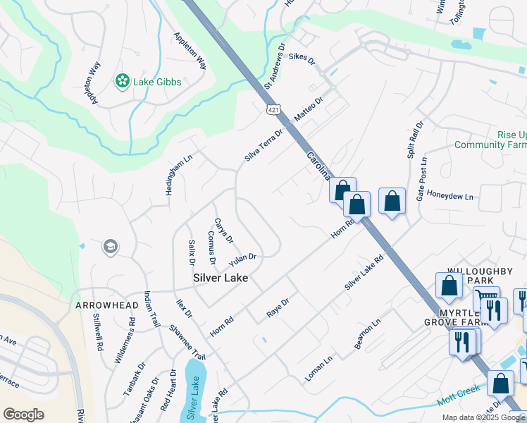 map of restaurants, bars, coffee shops, grocery stores, and more near 114 Yulan Drive in Wilmington