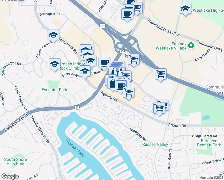 map of restaurants, bars, coffee shops, grocery stores, and more near 1014 South Westlake Boulevard in Westlake Village