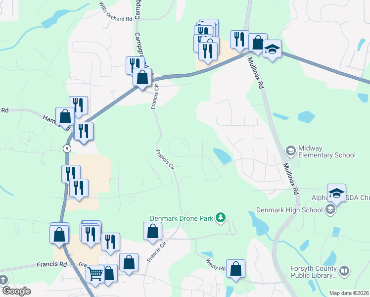 map of restaurants, bars, coffee shops, grocery stores, and more near 1690 Putnam Place in Alpharetta