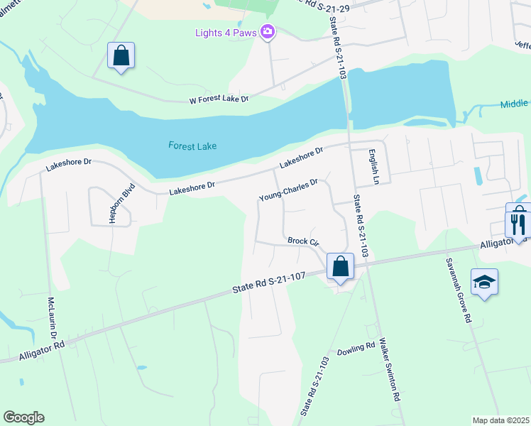 map of restaurants, bars, coffee shops, grocery stores, and more near 3321 Young-Charles Drive in Florence