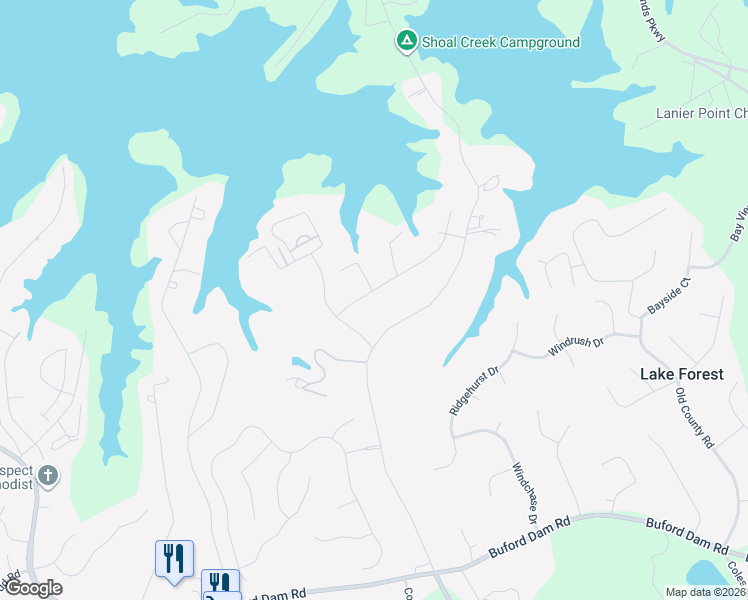 map of restaurants, bars, coffee shops, grocery stores, and more near 5865 Chimney Springs Road in Buford