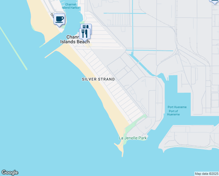 map of restaurants, bars, coffee shops, grocery stores, and more near 1100 Ocean Drive in Oxnard