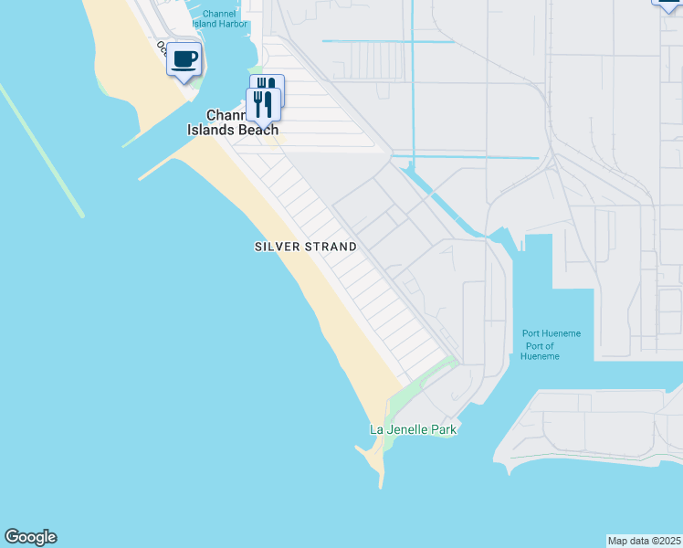 map of restaurants, bars, coffee shops, grocery stores, and more near 1100 Ocean Drive in Oxnard