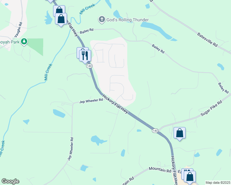 map of restaurants, bars, coffee shops, grocery stores, and more near 404 Northbrooke Way in Woodstock