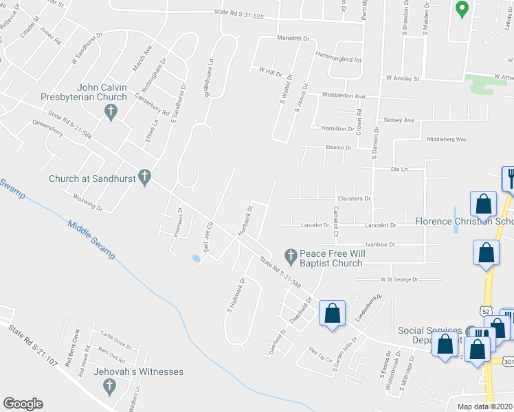 map of restaurants, bars, coffee shops, grocery stores, and more near 908 Iona Drive in Florence