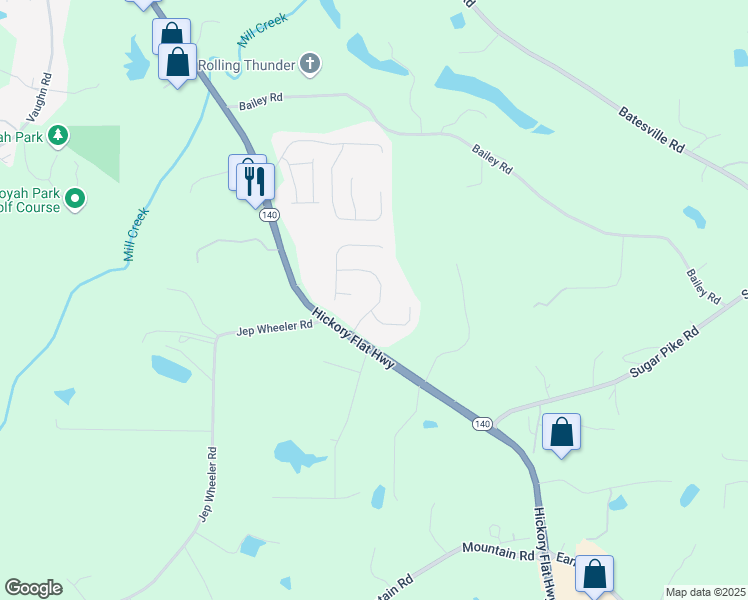 map of restaurants, bars, coffee shops, grocery stores, and more near 111 Northbrooke Trace in Woodstock