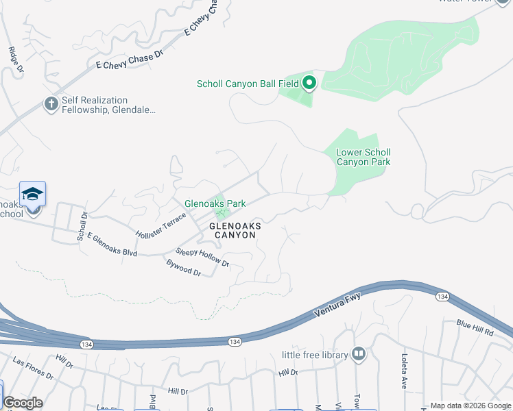map of restaurants, bars, coffee shops, grocery stores, and more near 2638 East Glenoaks Boulevard in Glendale