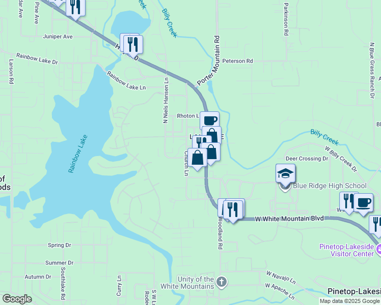 map of restaurants, bars, coffee shops, grocery stores, and more near 1756 John L Fish Lane in Pinetop-Lakeside