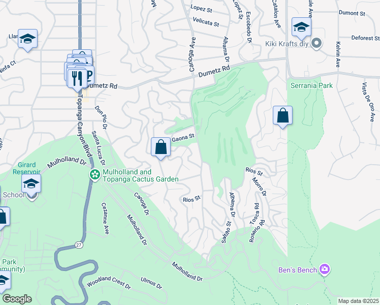 map of restaurants, bars, coffee shops, grocery stores, and more near 4560 Saltillo Street in Los Angeles