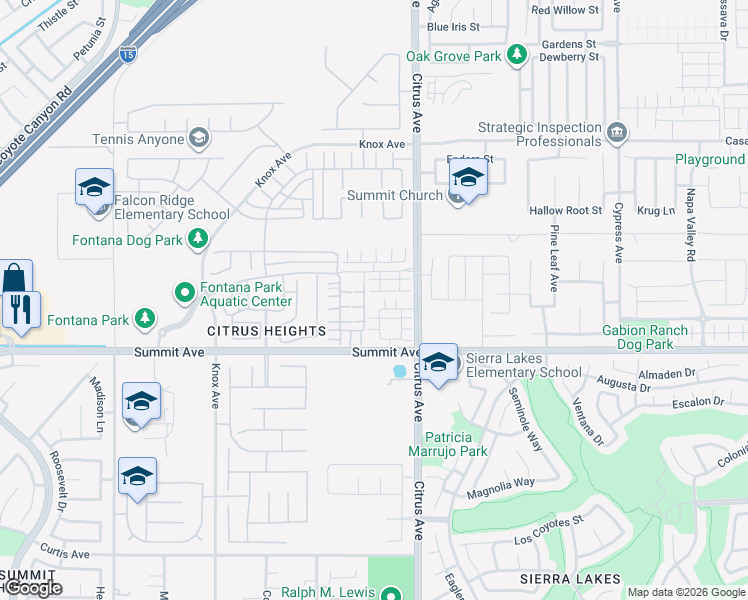 map of restaurants, bars, coffee shops, grocery stores, and more near in Fontana