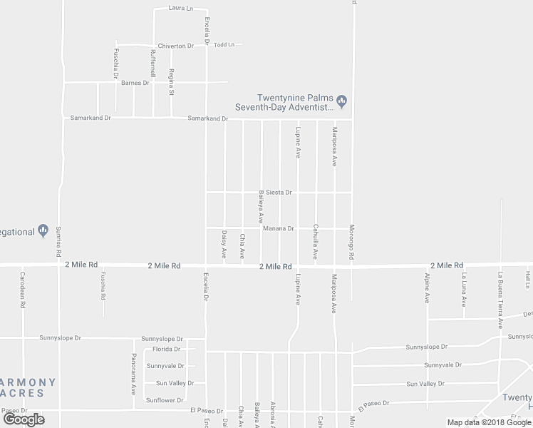map of restaurants, bars, coffee shops, grocery stores, and more near 5568 Abronia Avenue in Twentynine Palms