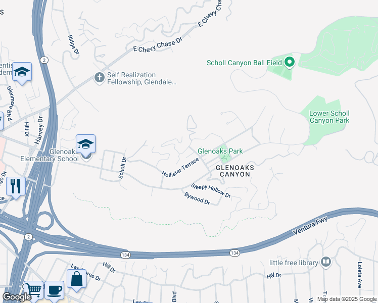 map of restaurants, bars, coffee shops, grocery stores, and more near 455 Edwards Place in Glendale