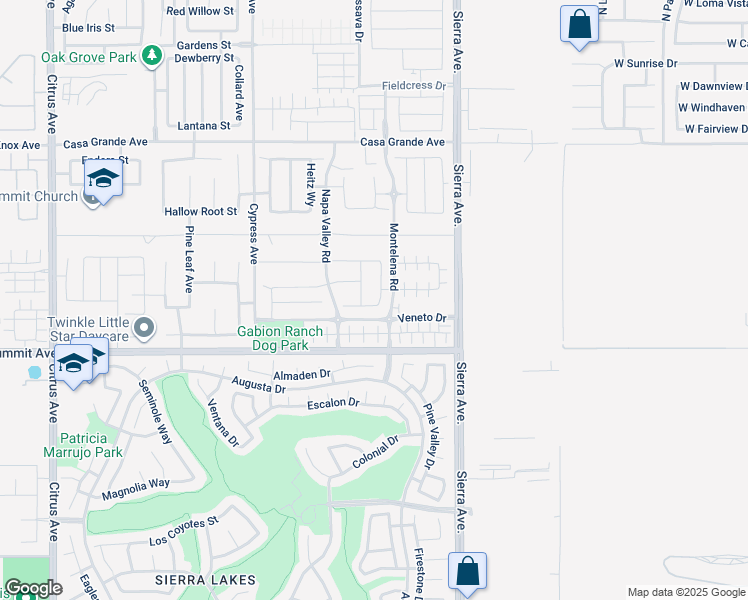 map of restaurants, bars, coffee shops, grocery stores, and more near 16638 Shafer Court in Fontana