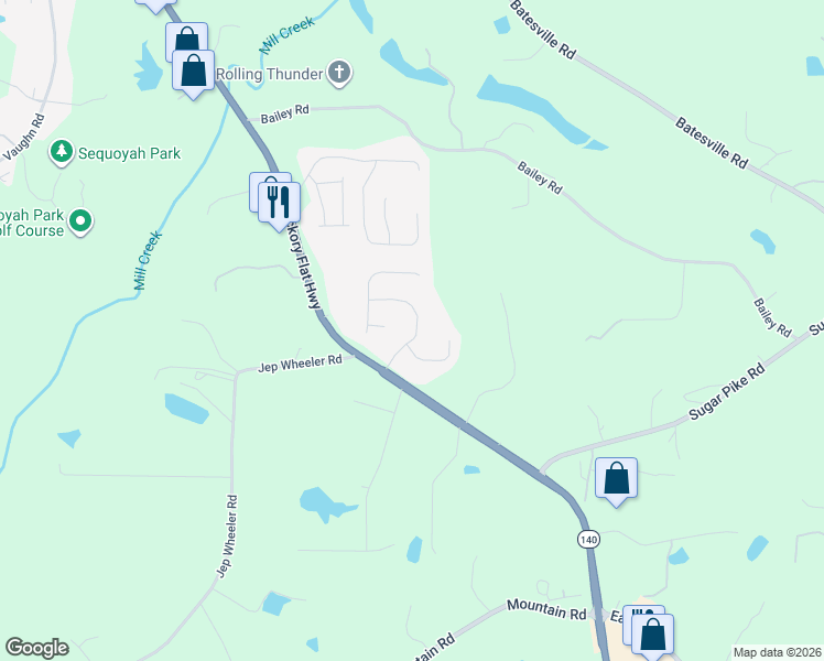 map of restaurants, bars, coffee shops, grocery stores, and more near 111 Northbrooke Trace in Woodstock