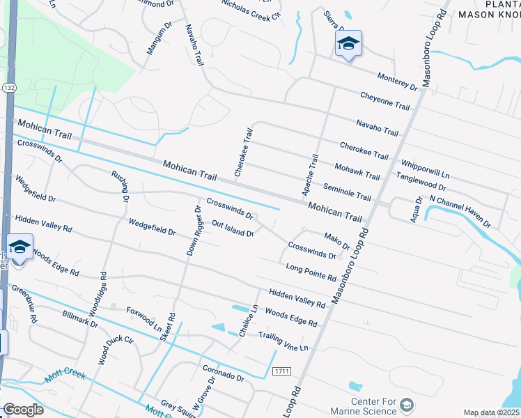 map of restaurants, bars, coffee shops, grocery stores, and more near 5901-5999 Headsail Court in Wilmington