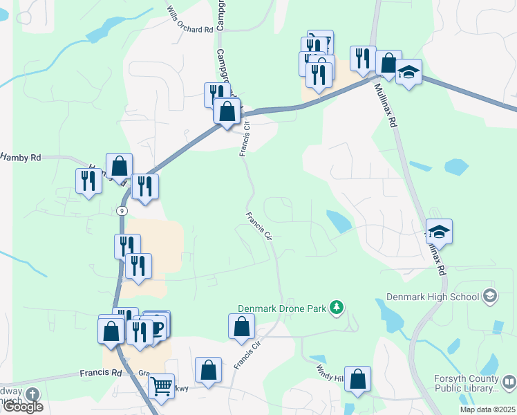 map of restaurants, bars, coffee shops, grocery stores, and more near 1250 Hampton Oaks Drive in Alpharetta