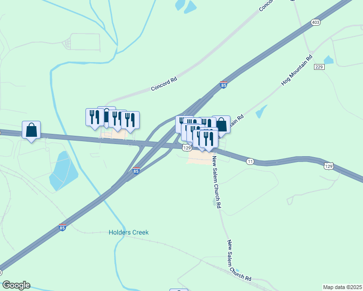 map of restaurants, bars, coffee shops, grocery stores, and more near Highway 129 North in Jefferson