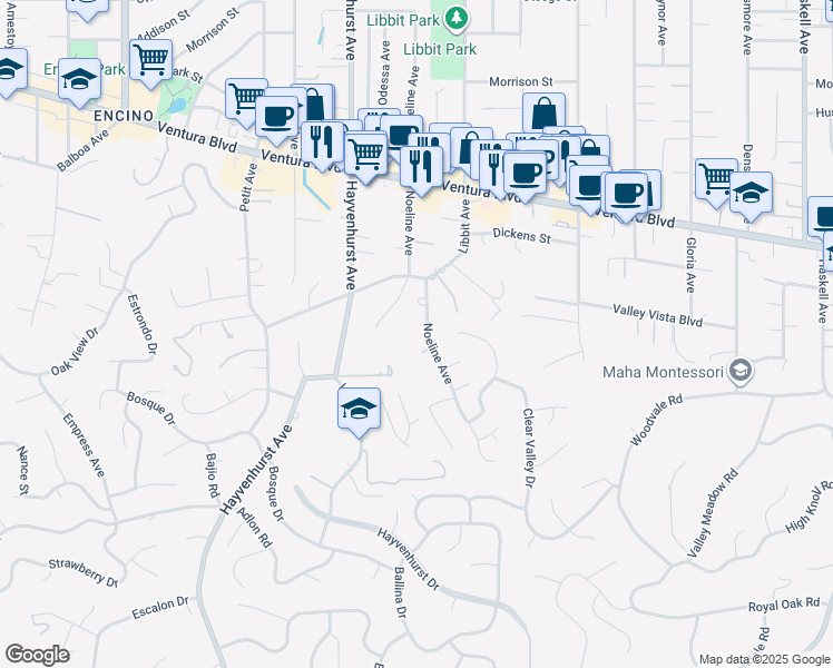 map of restaurants, bars, coffee shops, grocery stores, and more near 4509 Noeline Avenue in Los Angeles