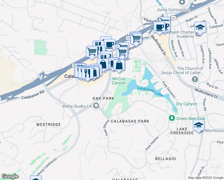 map of restaurants, bars, coffee shops, grocery stores, and more near 4712 Park Granada in Calabasas