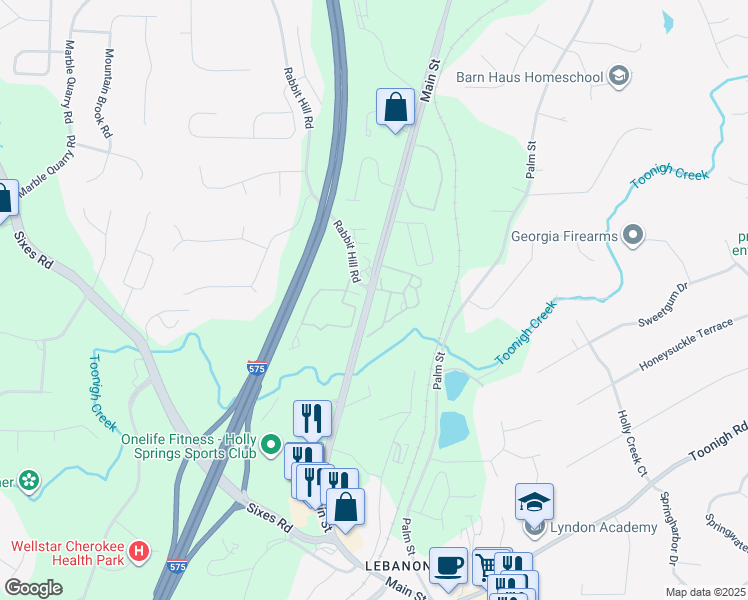 map of restaurants, bars, coffee shops, grocery stores, and more near 106 Holly Park Lane in Canton