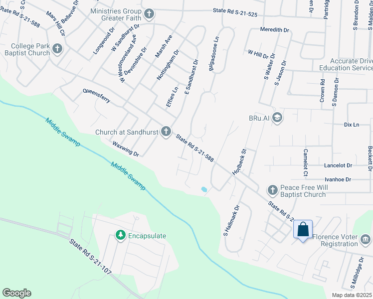 map of restaurants, bars, coffee shops, grocery stores, and more near 2204 Inverness Drive in Florence