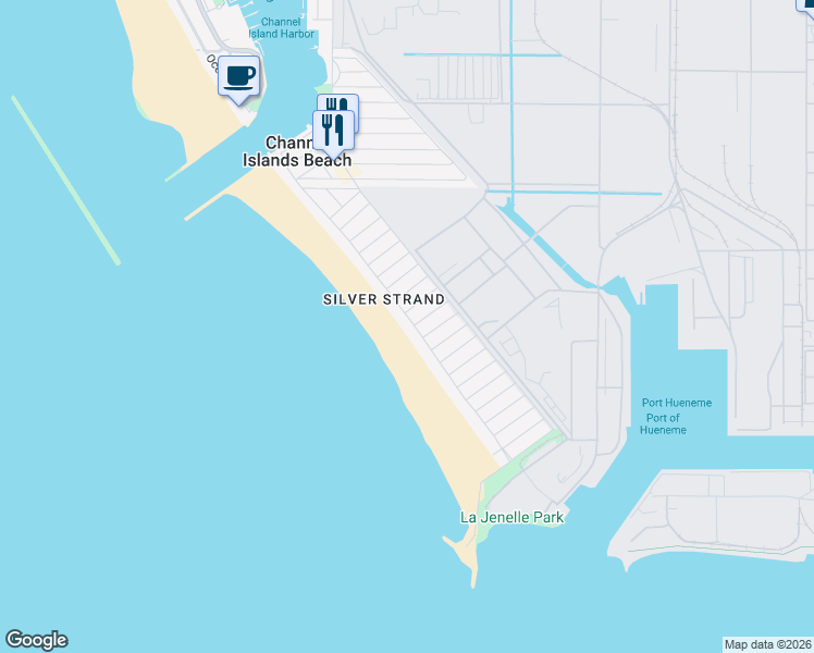 map of restaurants, bars, coffee shops, grocery stores, and more near 1205 Ocean Drive in Oxnard