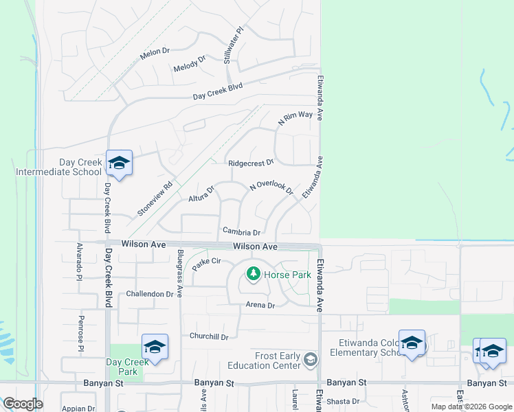 map of restaurants, bars, coffee shops, grocery stores, and more near 5640 Camarrio Court in Rancho Cucamonga