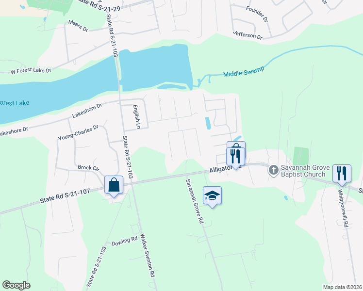 map of restaurants, bars, coffee shops, grocery stores, and more near 2318 Widgeon Drive in Florence