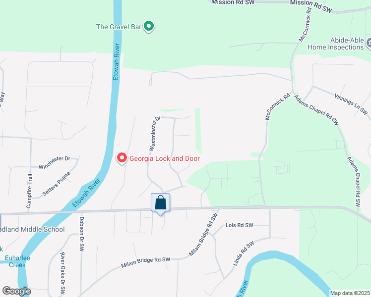 map of restaurants, bars, coffee shops, grocery stores, and more near 21 Brandon Ridge in Euharlee