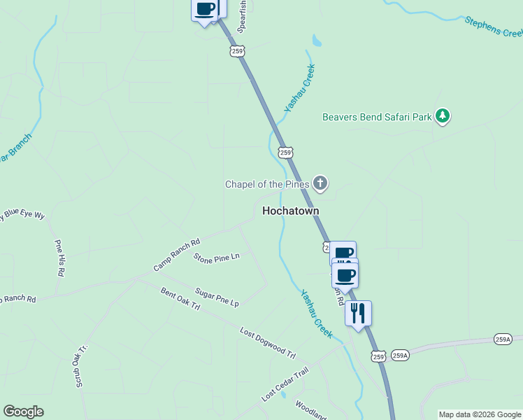 map of restaurants, bars, coffee shops, grocery stores, and more near D1980 in Broken Bow