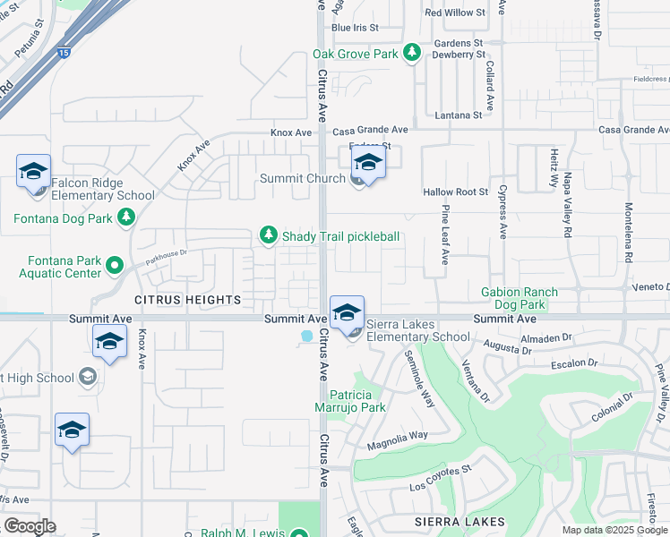 map of restaurants, bars, coffee shops, grocery stores, and more near 5532 Bertini Way in Fontana