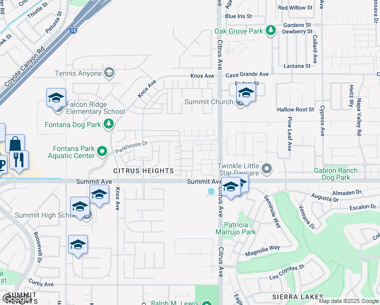 map of restaurants, bars, coffee shops, grocery stores, and more near 5560 Kate Way in Fontana