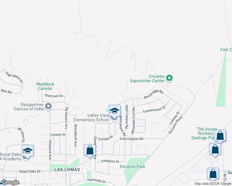 map of restaurants, bars, coffee shops, grocery stores, and more near 201 Melcanyon Road in Duarte