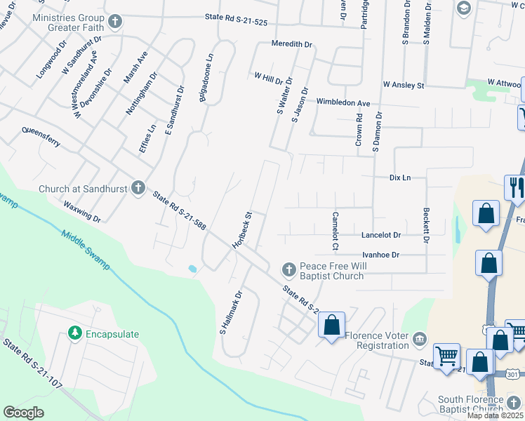 map of restaurants, bars, coffee shops, grocery stores, and more near 908 Iona Drive in Florence