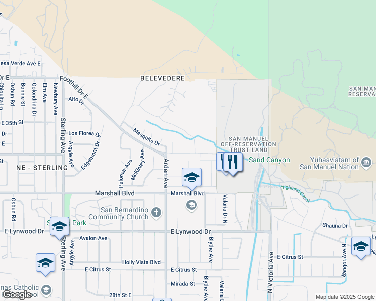 map of restaurants, bars, coffee shops, grocery stores, and more near 5614 Belvedere Avenue in Highland