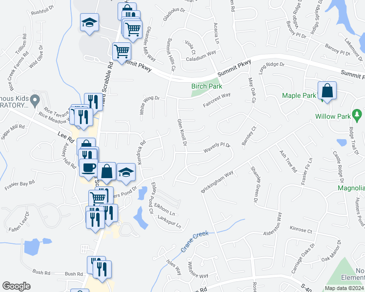 map of restaurants, bars, coffee shops, grocery stores, and more near 222 Glen Knoll Drive in Columbia