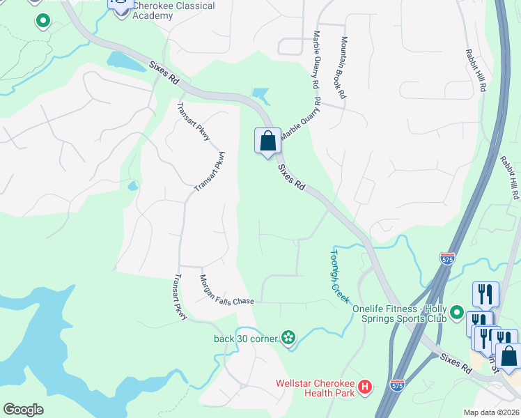 map of restaurants, bars, coffee shops, grocery stores, and more near 524 Sackman Falls Court in Canton