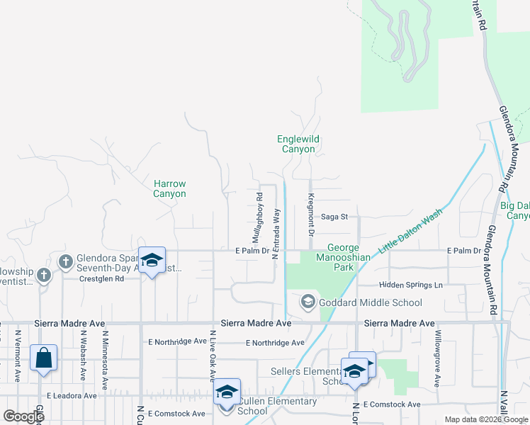 map of restaurants, bars, coffee shops, grocery stores, and more near 952 Mullaghboy Road in Glendora