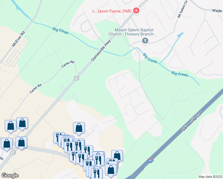map of restaurants, bars, coffee shops, grocery stores, and more near 5395 Summer Oak Lane in Sugar Hill