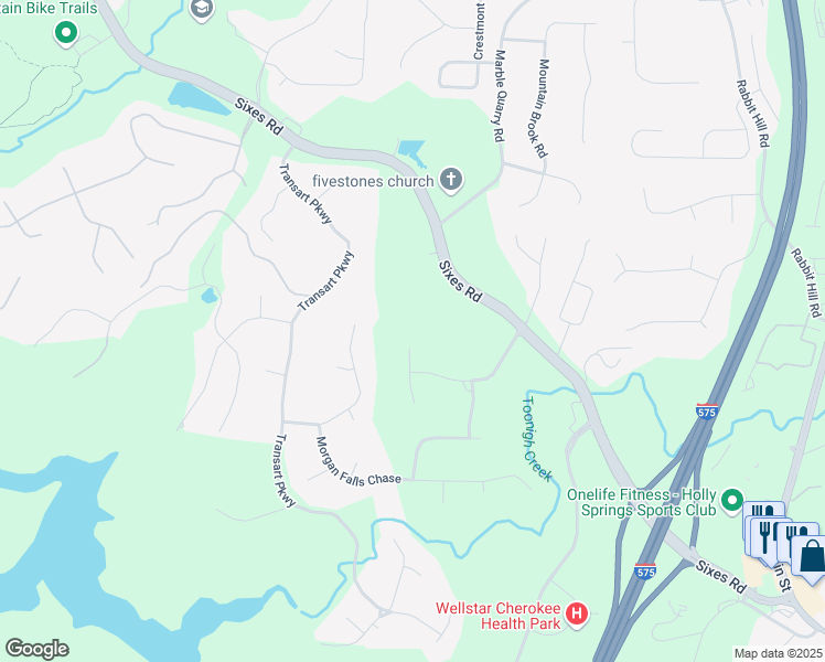 map of restaurants, bars, coffee shops, grocery stores, and more near 524 Sackman Falls Court in Canton