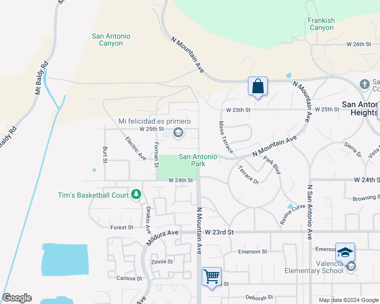 map of restaurants, bars, coffee shops, grocery stores, and more near 1230 Piedmont Drive in Upland