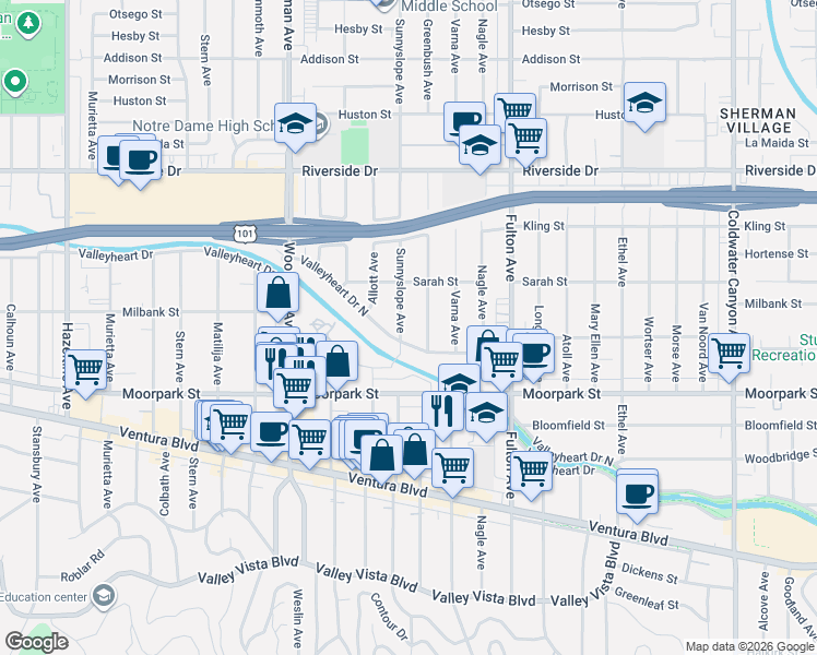 map of restaurants, bars, coffee shops, grocery stores, and more near 4512 Sunnyslope Avenue in Los Angeles