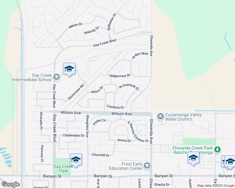 map of restaurants, bars, coffee shops, grocery stores, and more near 5653 West Overlook Drive in Rancho Cucamonga