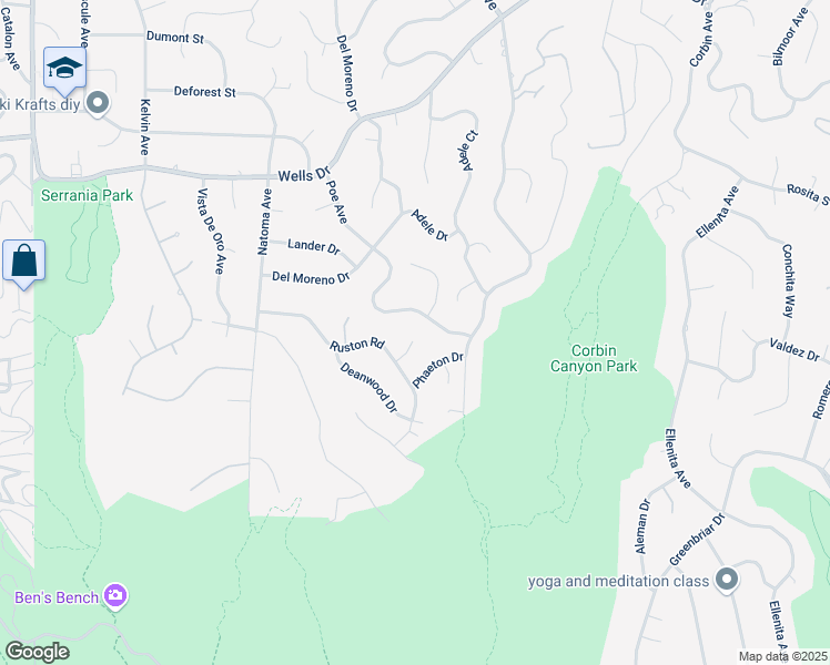 map of restaurants, bars, coffee shops, grocery stores, and more near 4526 Tenango Drive in Los Angeles