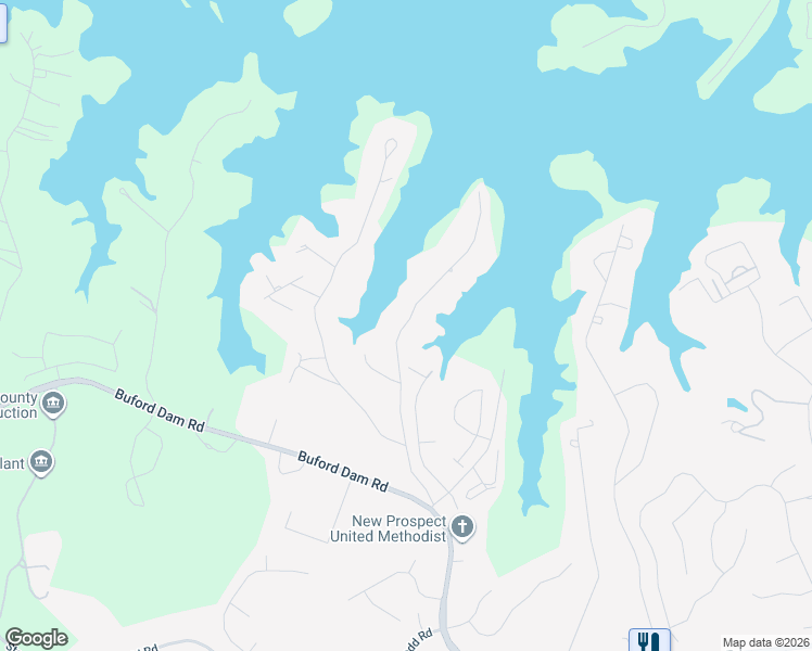 map of restaurants, bars, coffee shops, grocery stores, and more near 6102 Woodlake Drive in Buford