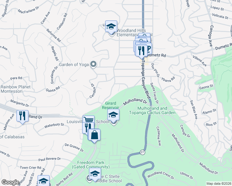 map of restaurants, bars, coffee shops, grocery stores, and more near 4723 Conejo Avenue in Los Angeles