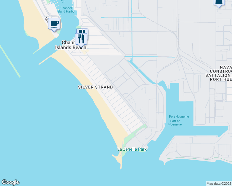 map of restaurants, bars, coffee shops, grocery stores, and more near 150 Ventura Avenue in Oxnard