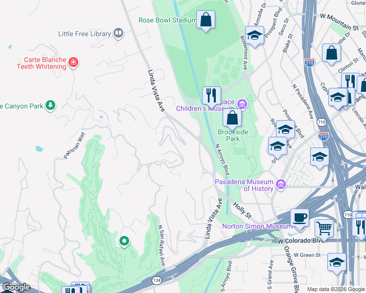 map of restaurants, bars, coffee shops, grocery stores, and more near 916 Glen Oaks Boulevard in Pasadena