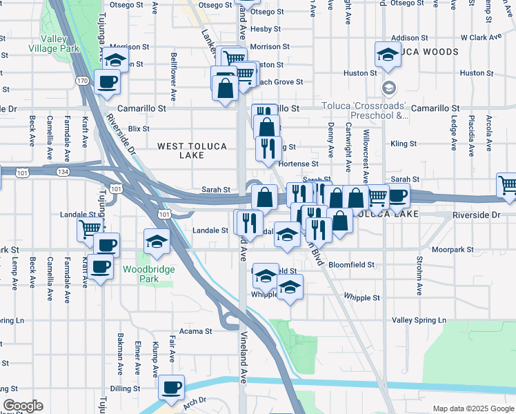 map of restaurants, bars, coffee shops, grocery stores, and more near in Los Angeles